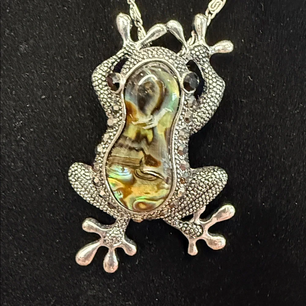Silver Frog Pendant Necklace with Abalone Inlay - Picture 3 of 4